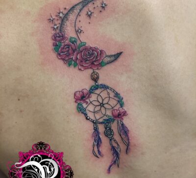 Mond Traumfänger Blumen Minimalistisch Tattoo