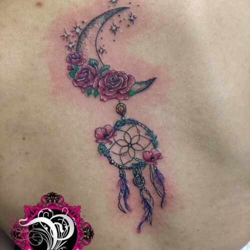 Mond Traumfänger Blumen Minimalistisch Tattoo