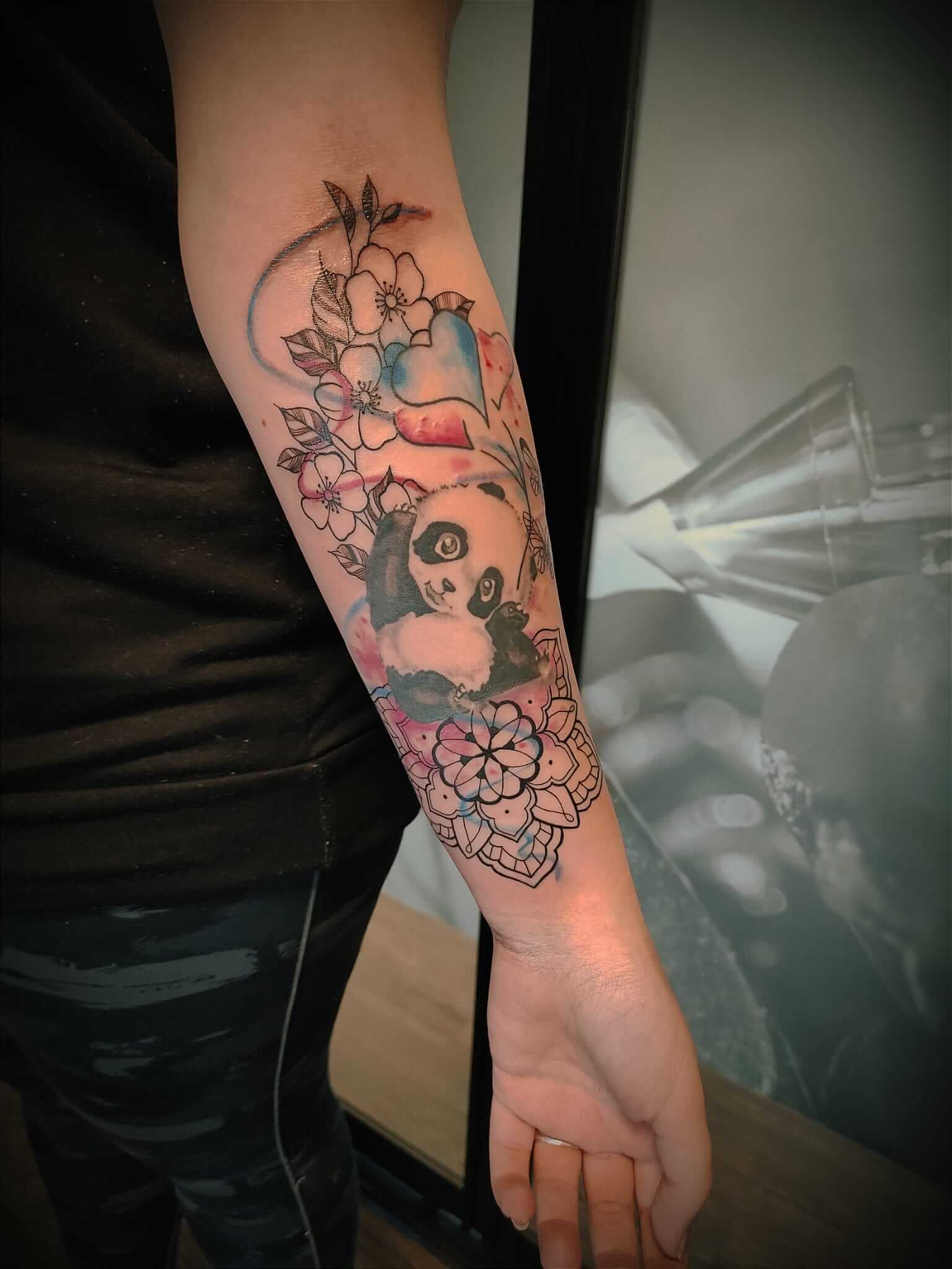 Panda Mandala Blumen Tattoo