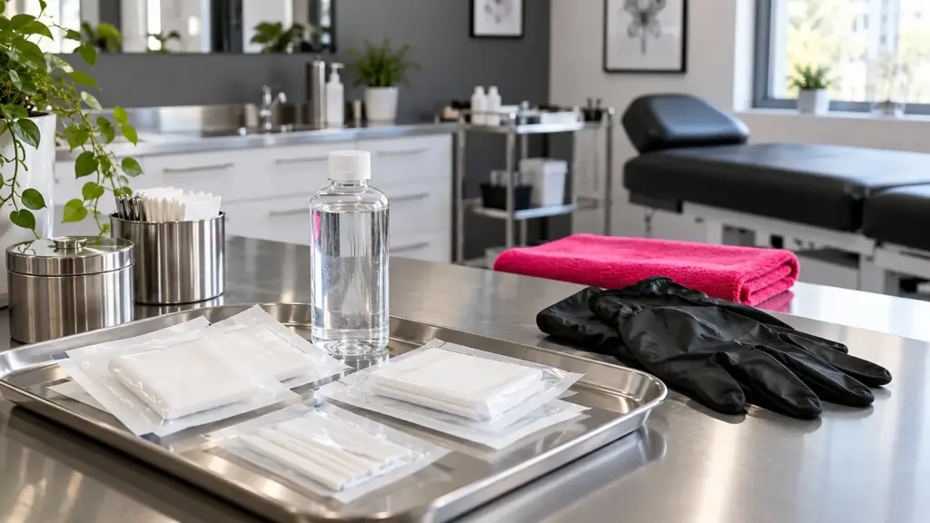Saubere Arbeitsfläche im Piercingstudio – Piercing Heilzeiten und Pflege im Überblick